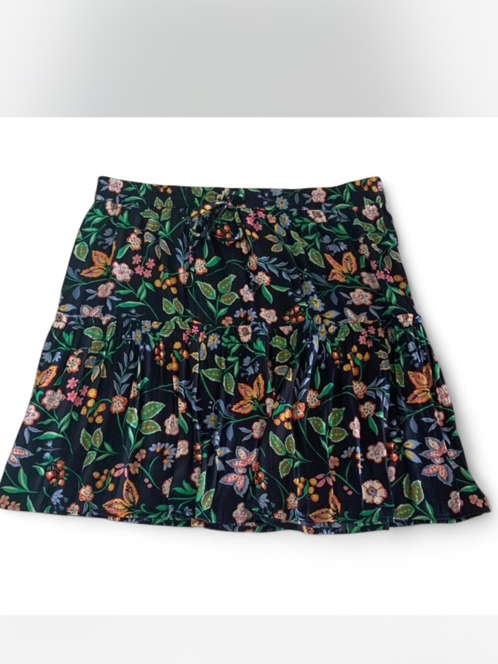 Fairy Boho LOFT Navy Floral Two Tiered Mini Skirt size L